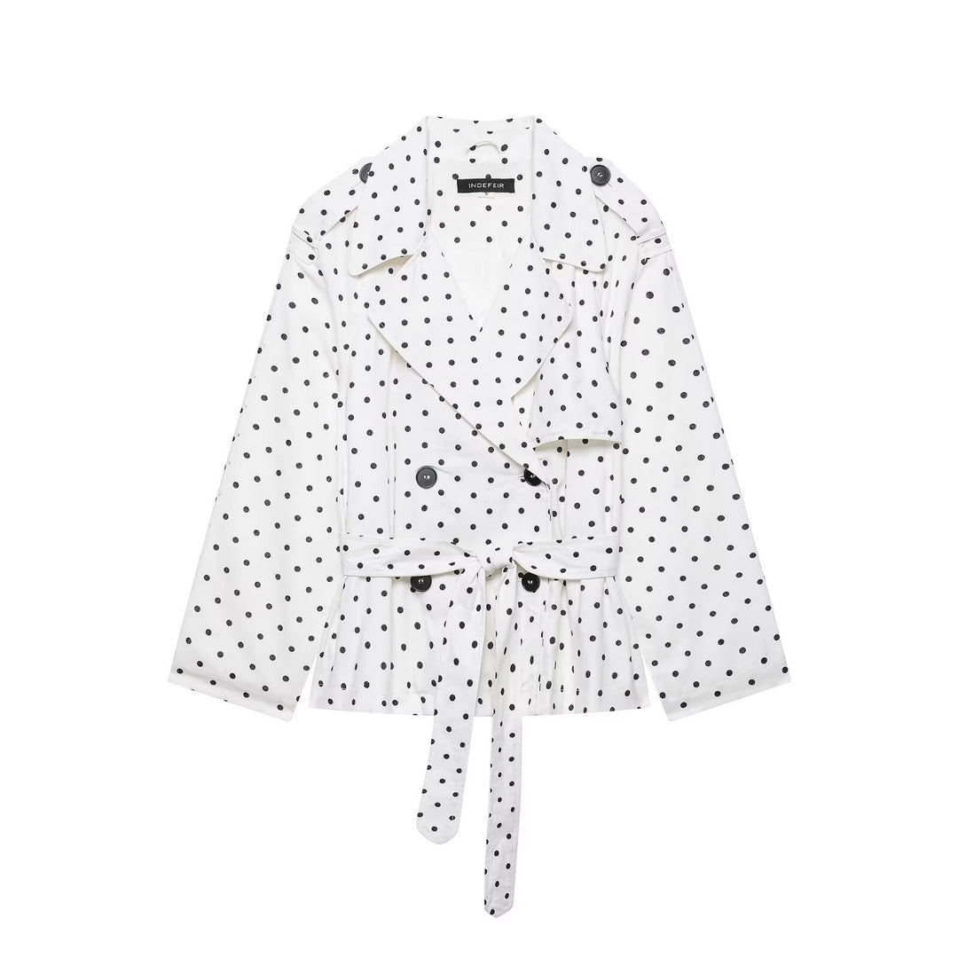 Women's short trench with waist belt and polka dot pattern Mune Fashion