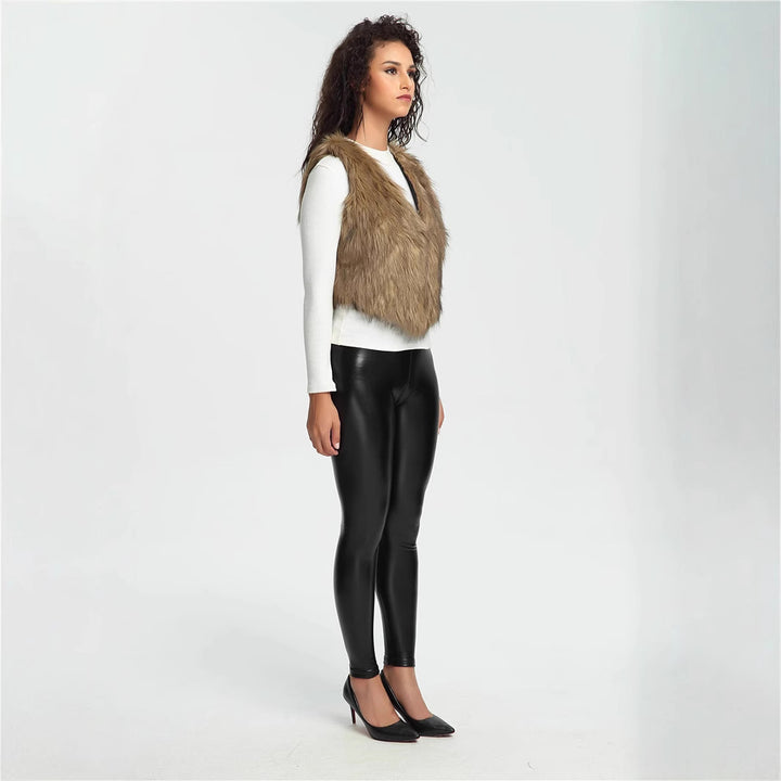 Women's Cropped Faux Fur Vest with Natural Shaggy Texture and V-Neck Mune Fashion