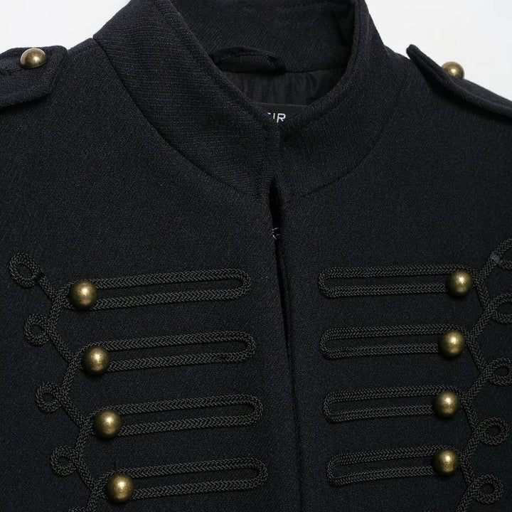 Women's Slim Military-Inspired Short Jacket with Cord Decoration and Brass Buttons Mune Fashion