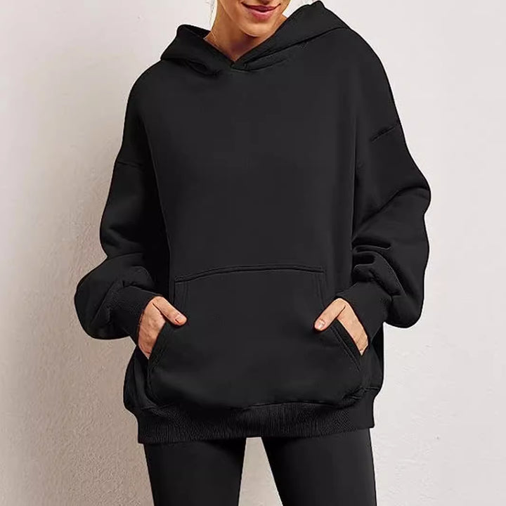 Women's nan Relax-Fleece Hoodie with Kangaroo Pocket, extended back and dropped shoulder Mune Fashion