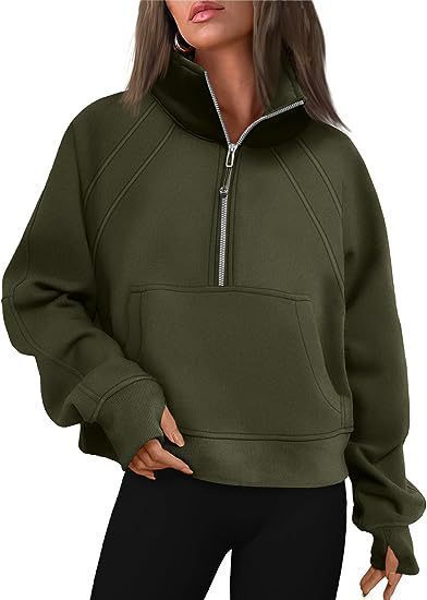 Ladies oversized short pullover with stand-up collar, half zipper and kangaroo pocket Mune Fashion