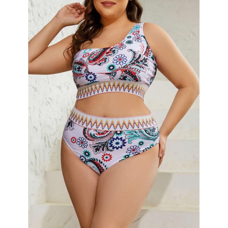 Women’s Crop-Top Bikini Set with High Waist and Decorative Pattern Mune Fashion