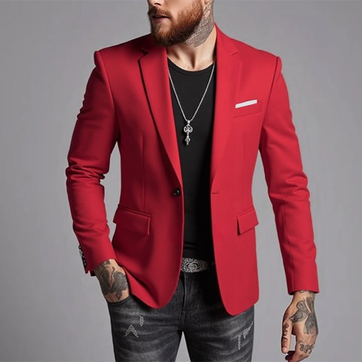 Men's Tailored One-Button Blazer made of Stretch Fabric with Narrow Lapels and Flap Pockets Mune Fashion