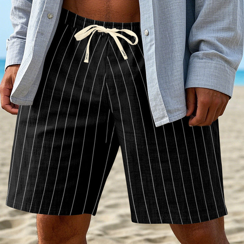 Men's relaxed beach Bermuda shorts with fine pinstripe structure, elastic drawstring waistband, and side slip pockets Mune Fashion