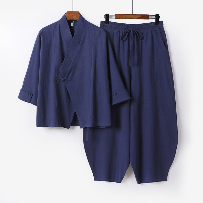 Men's Minimalist Kimono Lounge Set made of breathable cotton blend with balloon-shaped waistband pants Mune Fashion