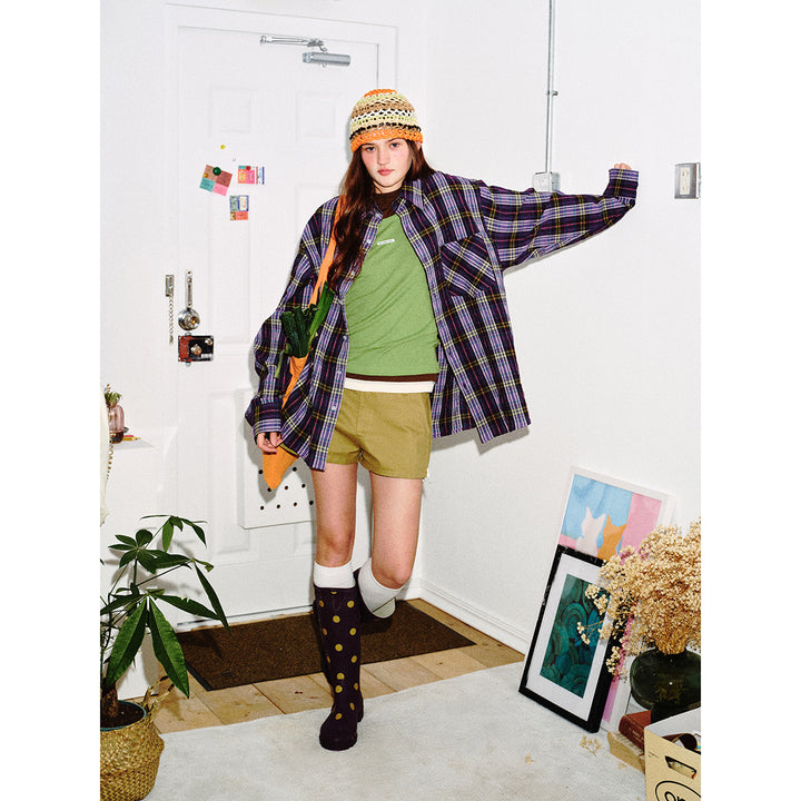 Unisex Loose Oversize Check Shirt in Vintage Look with Slanted Chest Pocket and Straight Hem Mune Fashion