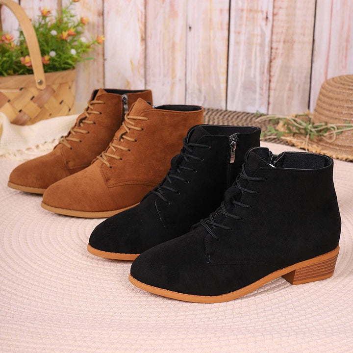 Women’s pointed lace-up ankle boots with side zipper and low block heel Mune Fashion