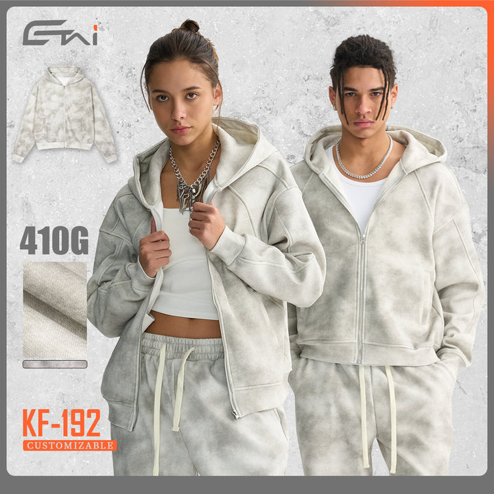 Unisex Boxy-Zip Hoodie with Fog Wash and Raglan Sleeves Mune Fashion