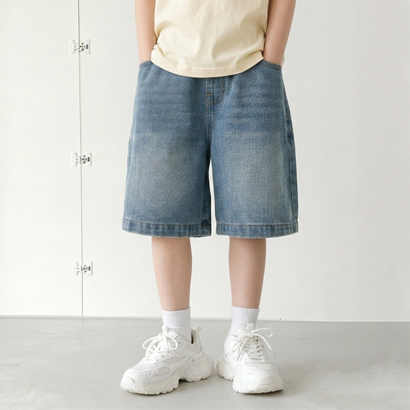Boys casual denim shorts with comfortable elastic waistband and practical pockets Mune Fashion