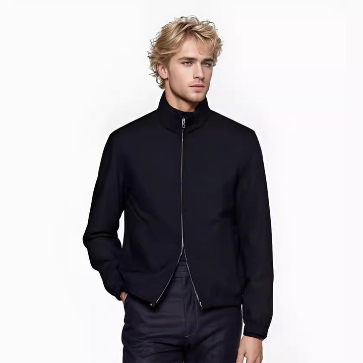 Men Lightweight Windbreaker with Stand Collar and Two-Way Zipper Mune Fashion