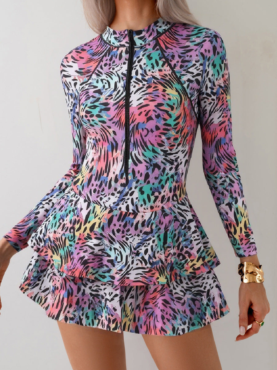Women's Long Sleeve Swimsuit with Voluminous Skirt Mune Fashion