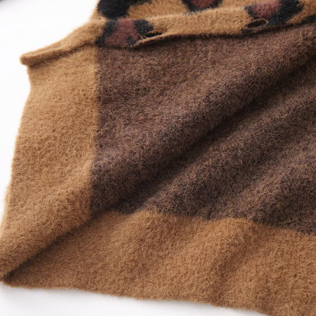 Women's Fluffy Cardigan in Leopard Print with Round Neck and Button Placket Mune Fashion