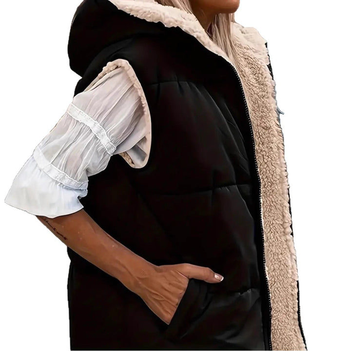 Women's Padded Hooded Vest with Teddy Lining and Side Pockets Mune Fashion