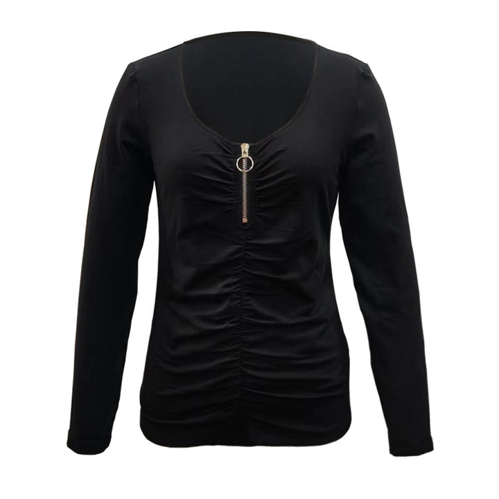 Women's Long Sleeve Shirt with Gather and Decorative Zipper Mune Fashion