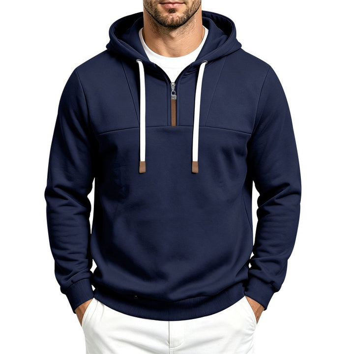 Men's Modern Half-Zip Hoodie made of French Terry with decorative tab and drawstring Mune Fashion