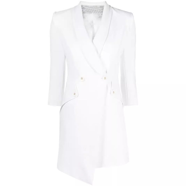 Women Tailored Blazer Dress with Asymmetrical Hem and 3/4 Sleeves Mune Fashion