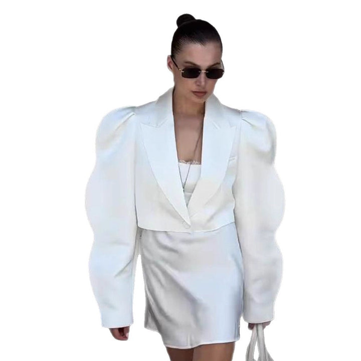 Women's Sculptural Cropped Blazer with Dramatic Balloon Sleeves Mune Fashion
