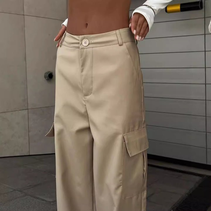 Women's Loose High-Waist Cargo Pants with Oversized Silhouette and Flap Pockets Mune Fashion