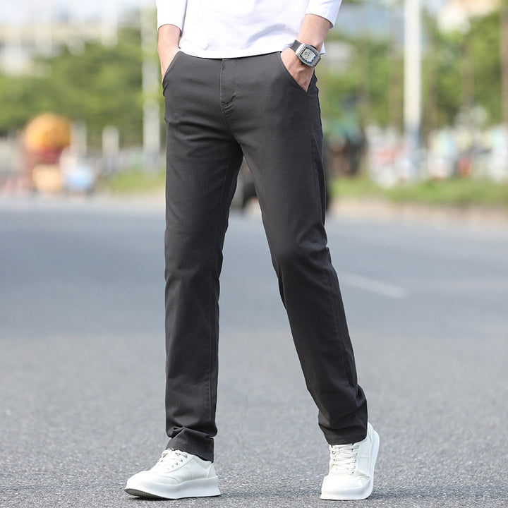 Men's Slim Fit Stretch Pants with Elastic Waistband and Straight Leg Mune Fashion