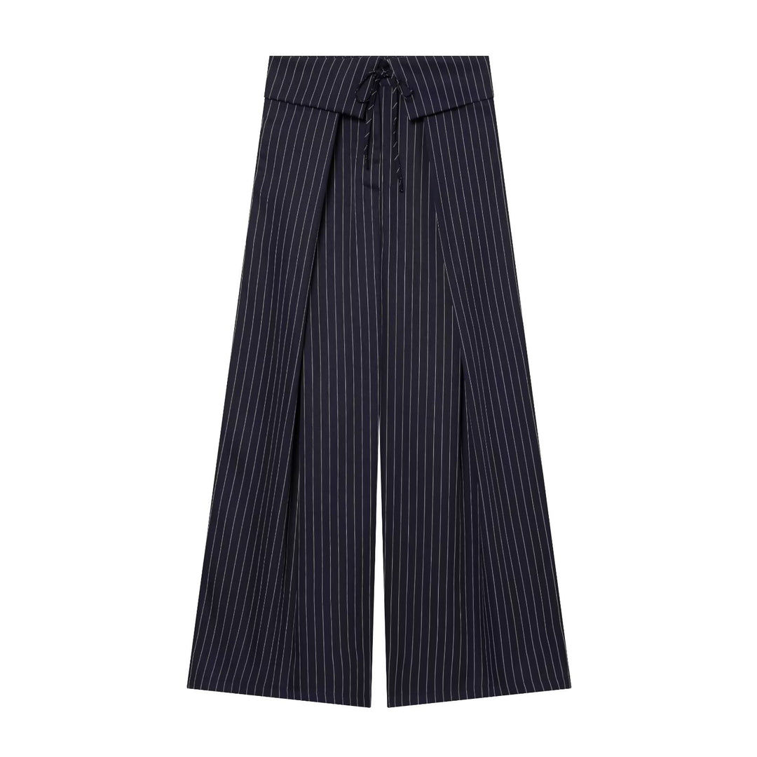 Women's Wide High Waist Palazzo Pants with Wrap Front and Waist Tie Mune Fashion