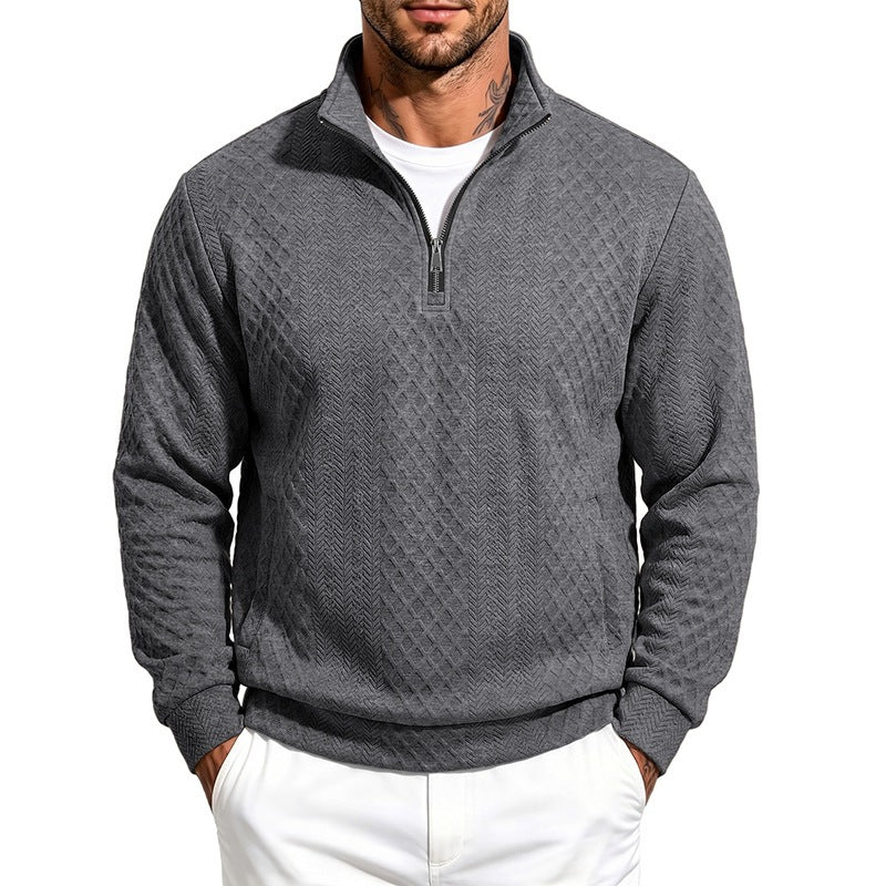 Men's Textured Half-Zip Sweater with Stand-Up Collar and Texture Pattern Mune Fashion