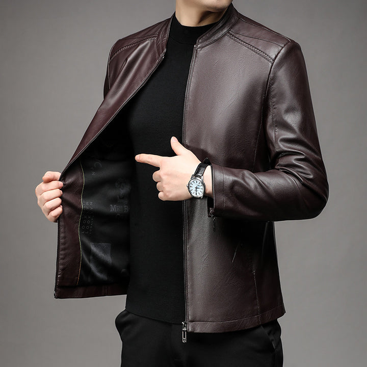 Men's Lamb Nappa Blouson with Stand-up Collar, Fine Seam Processing and Two-way Zipper Mune Fashion