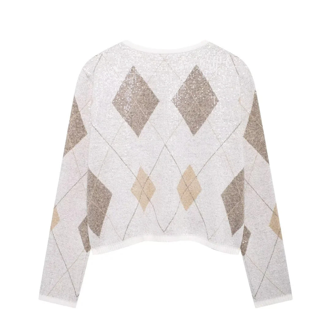 Women’s short cut cardigan with diamond sequins and patch pockets Mune Fashion