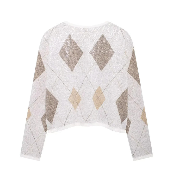 Women’s short cut cardigan with diamond sequins and patch pockets Mune Fashion