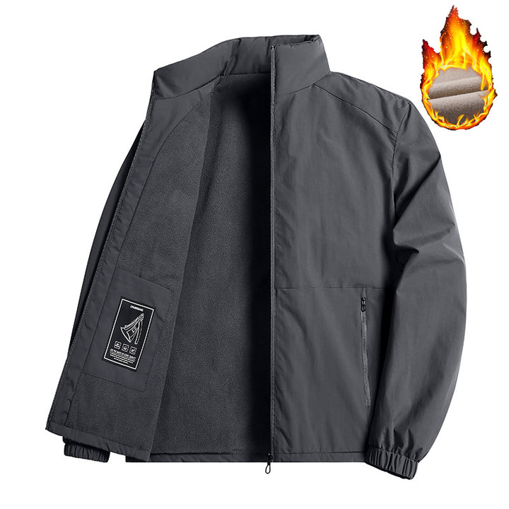 Men's Thermally Insulated Windbreaker Jacket with Fleece Lining, Stand Collar and Zipper Pockets Mune Fashion