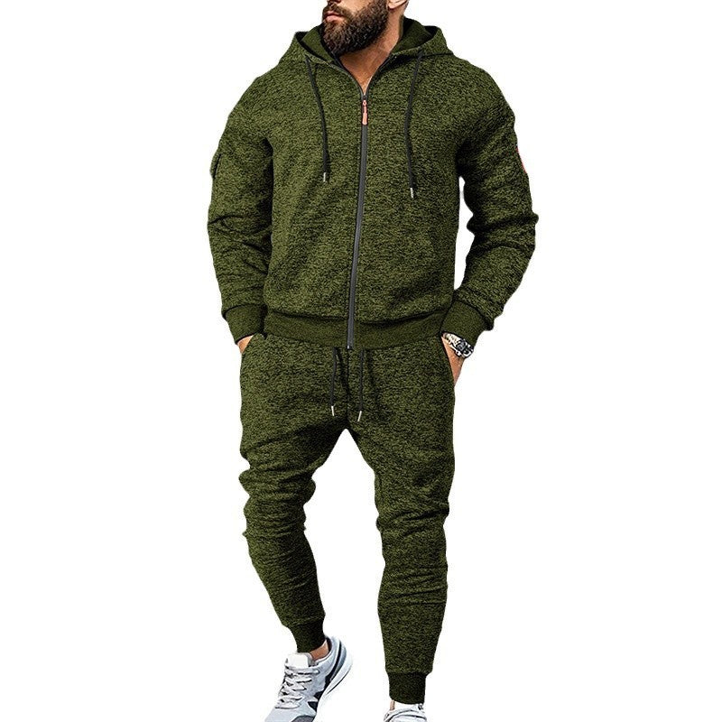 Men's marled hoodie sweat set with full zip, zip arm pocket, and drawstring joggers Mune Fashion