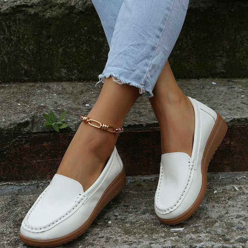 Women's Casual Slip-On Loafer with Ergonomic Wedge Sole, Padded Comfort Footbed, and Decorative Contrast Stitch Mune Fashion