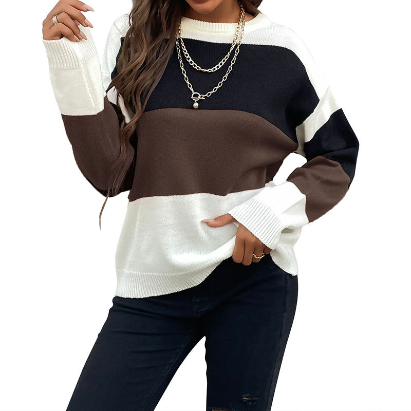 Women's Casual Knit Sweater with Color Block Design Mune Fashion
