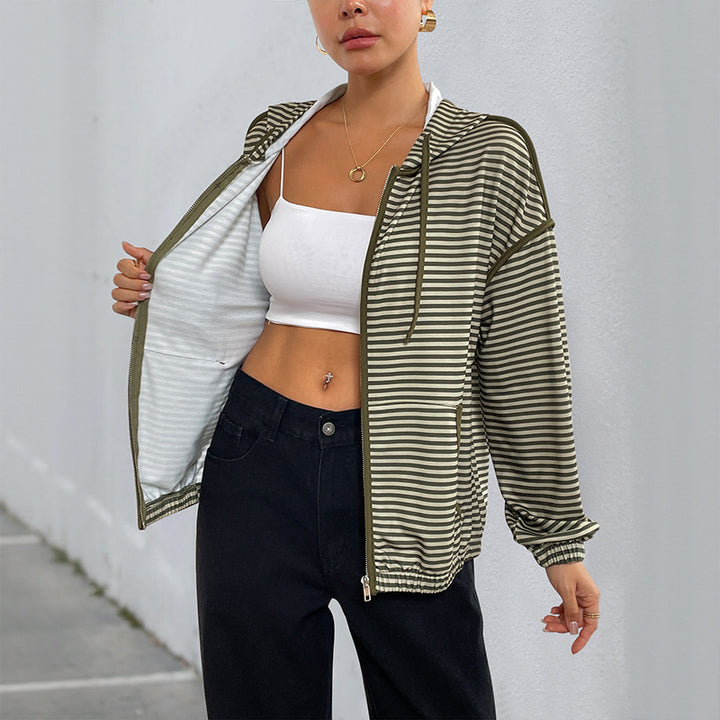 Women's Fashionable Hooded Jacket with Stripes Mune Fashion