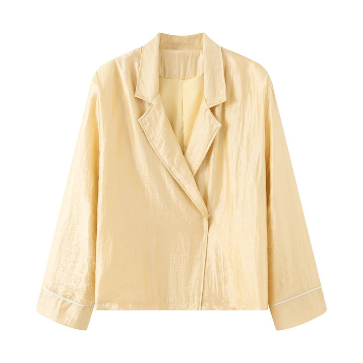 Ladies Two-Piece Lounge Set with Blazer Jacket and Elastic Waist Pants Mune Fashion