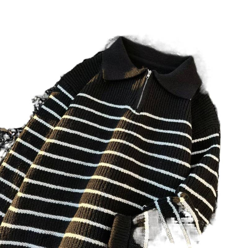 Unisex Chunky Knit Oversize Sweater with Half Zipper and Polo Collar Mune Fashion