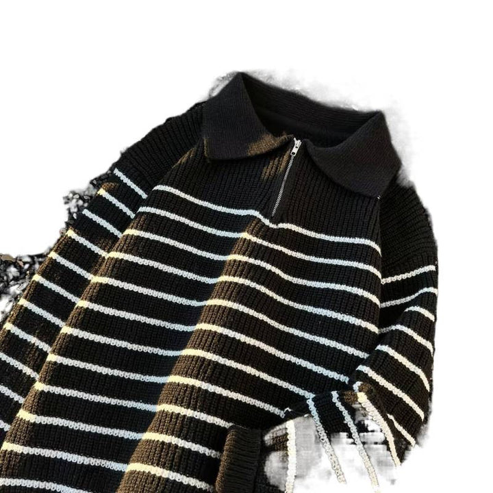 Unisex Chunky Knit Oversize Sweater with Half Zipper and Polo Collar Mune Fashion