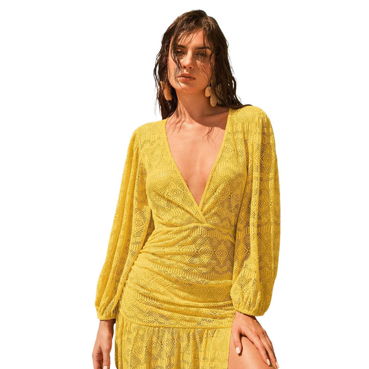 Women’s maxi dress with deep V-neck and wide sleeve Mune Fashion