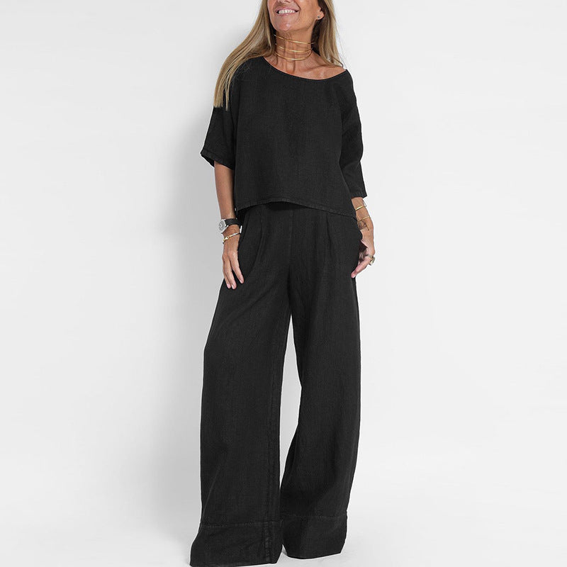 Women's airy linen ensemble with wide cut and practical pockets Mune Fashion