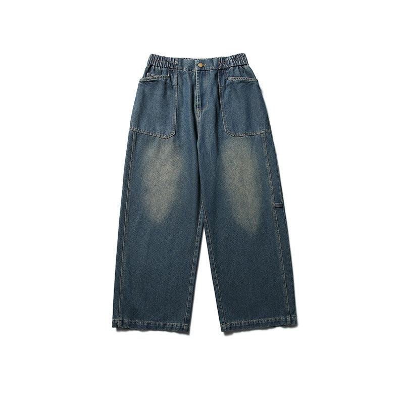 Women Wide High-Waist Denim Culotte with Elastic Waistband and Patch Pockets Mune Fashion