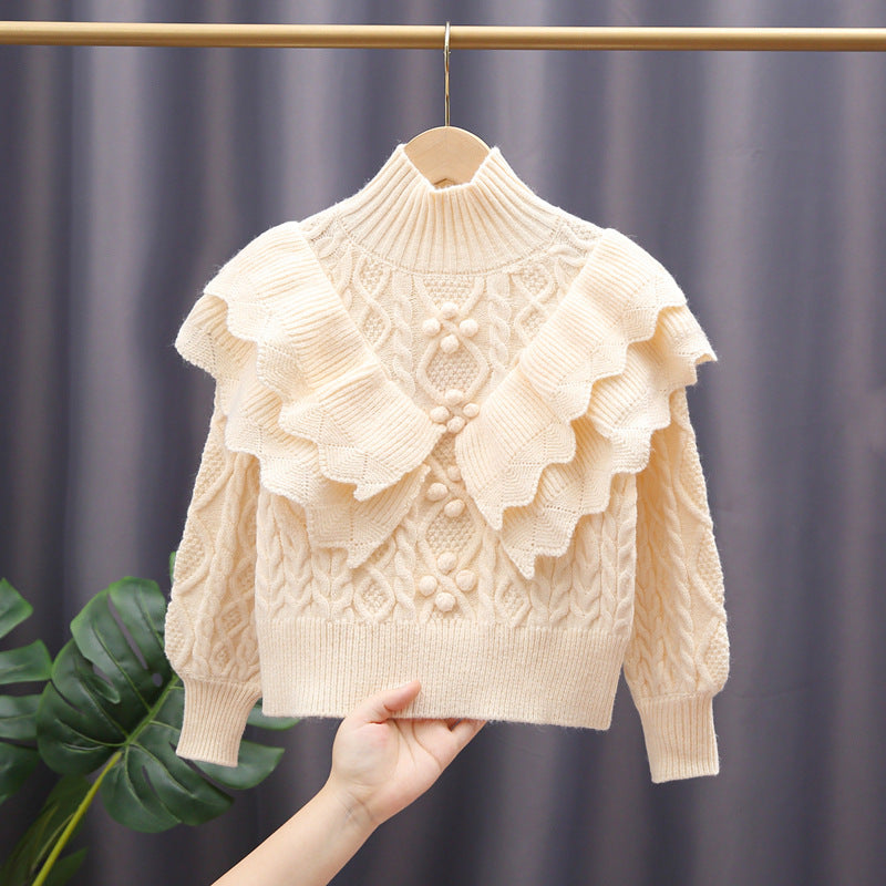 Women's Knit Sweater with Ruffles and Cable Pattern Mune Fashion