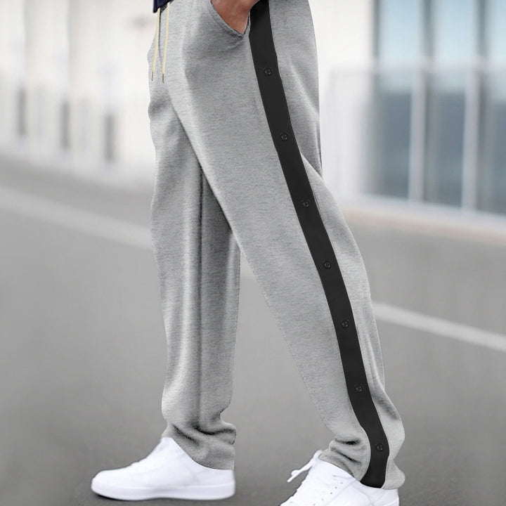 Men's relaxed fit joggers with snap button side stripe and elastic drawstring waistband Mune Fashion