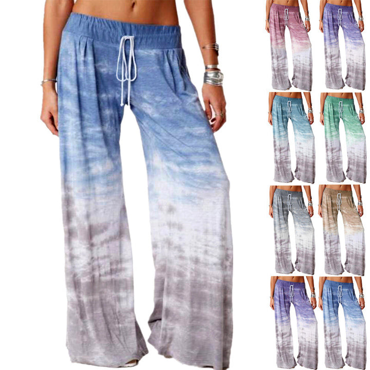 Ladies wide batik pants with drawstring, pleats, and side pockets Mune Fashion