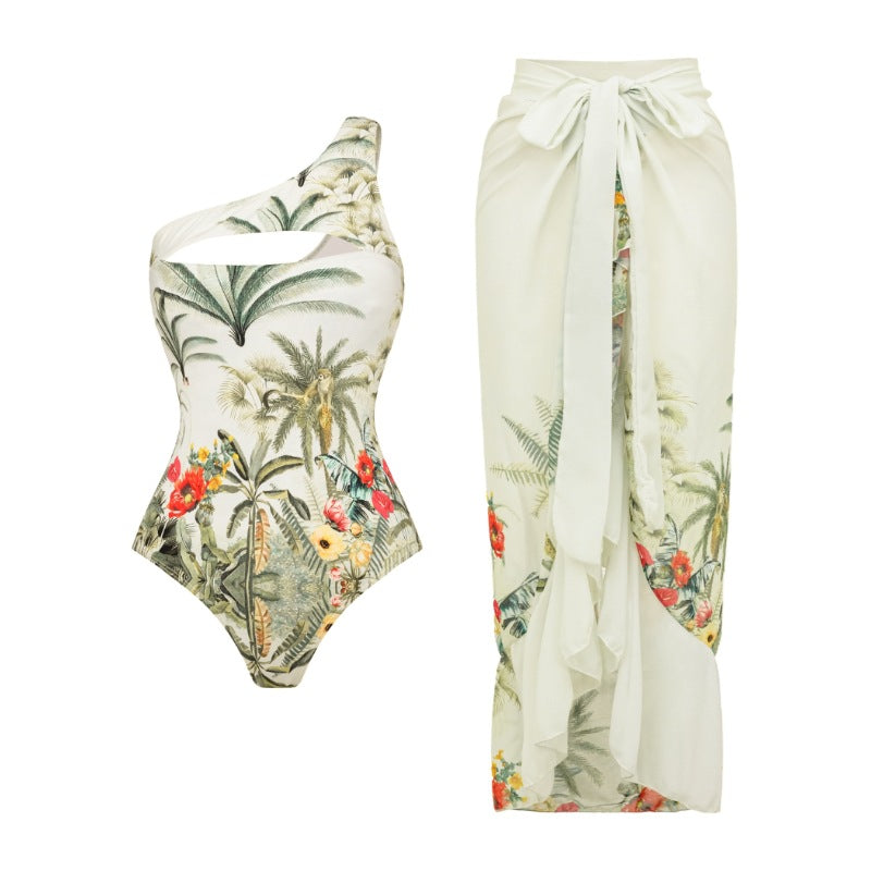 Women's Asymmetrical Bathing Suit with Refined Cut-Out and Floral Design Mune Fashion