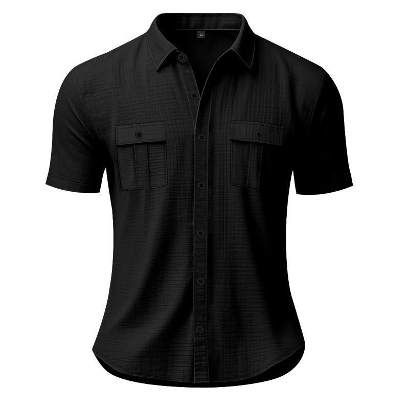 Men's Nan Lightweight Structured Short Sleeve Shirt with Chest Flaps and Full Button Placket Mune Fashion