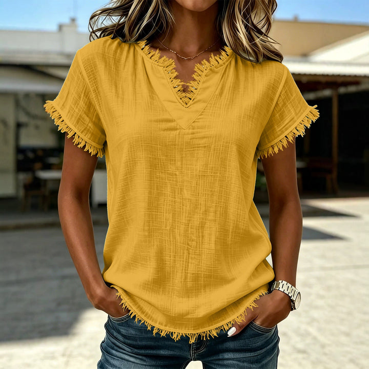 Ladies Lightweight T-Shirt with Fringed Accents Mune Fashion
