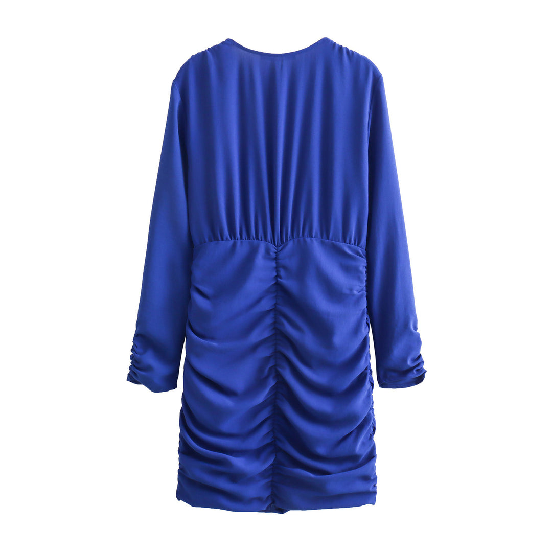Women's Figure-hugging Mini Dress with Deep V-Neck and Side Gatherings Mune Fashion