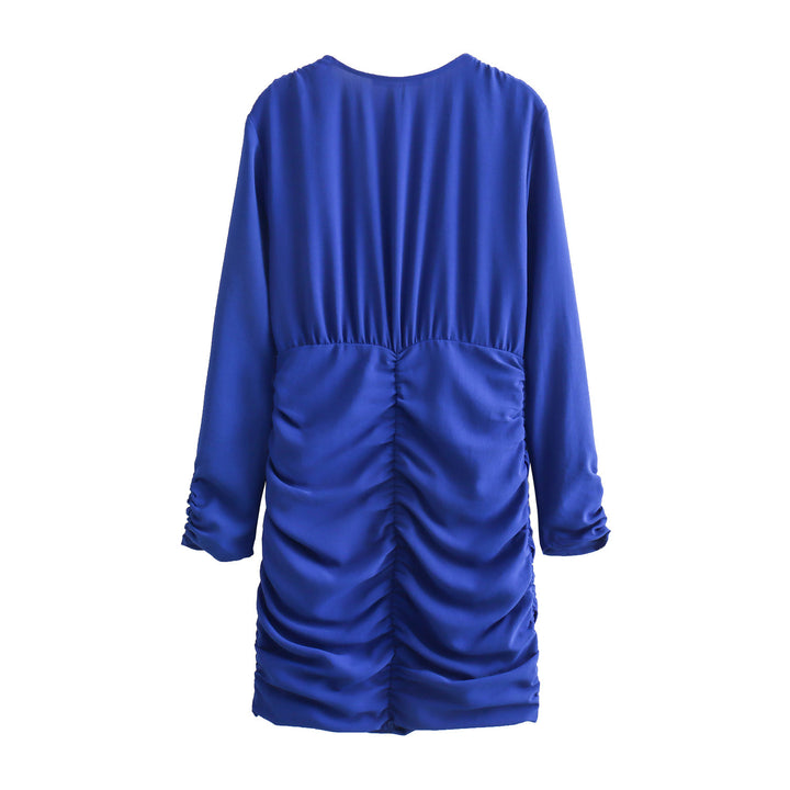 Women's Figure-hugging Mini Dress with Deep V-Neck and Side Gatherings Mune Fashion