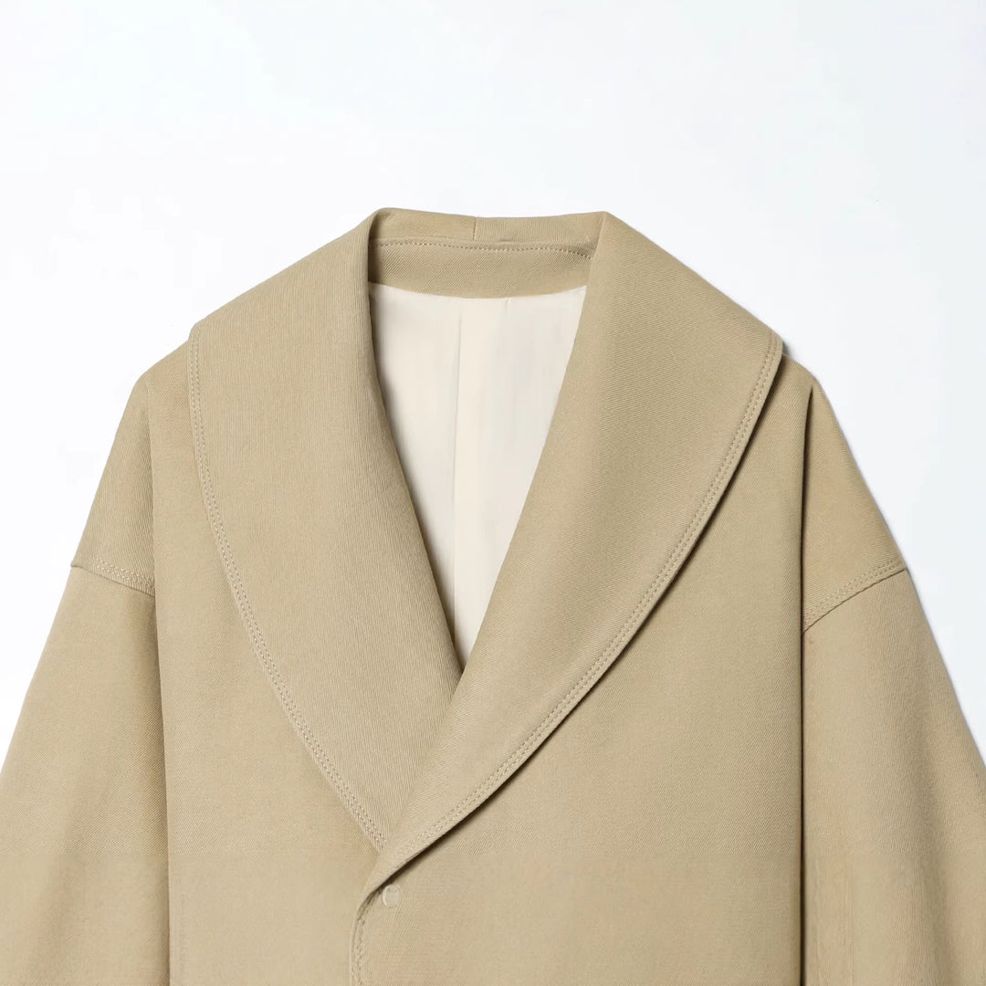 Women's Cropped Wrap Jacket with Large Shawl Collar, Belt and Balloon Sleeves Mune Fashion