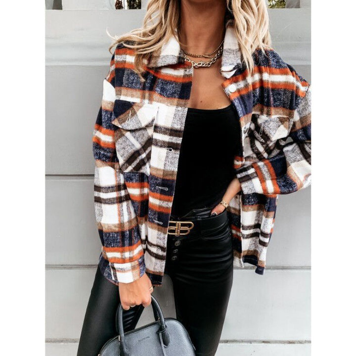 Women Oversized Check Shirt Jacket with Snap Buttons and Patch Chest Pockets Mune Fashion
