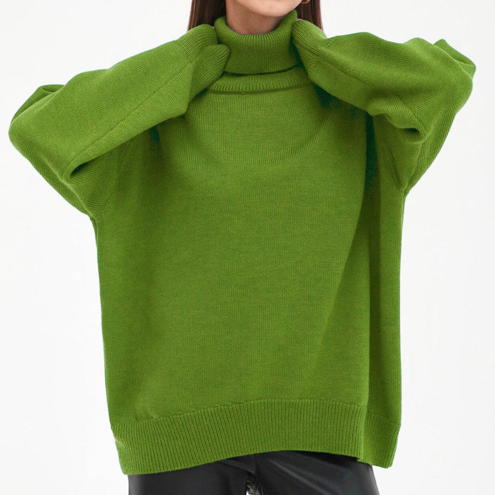 Women's Oversized Turtleneck Sweater with Ribbed Texture Mune